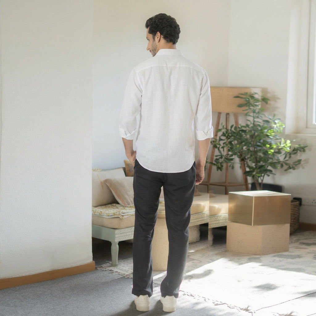 The White Everyday Linen Full Sleeves Shirt
