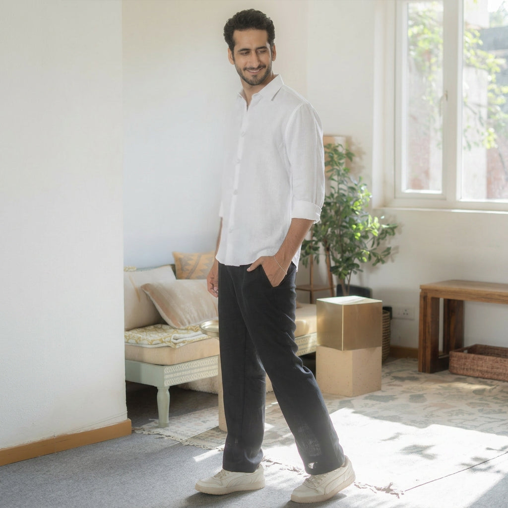 The White Everyday Linen Full Sleeves Shirt
