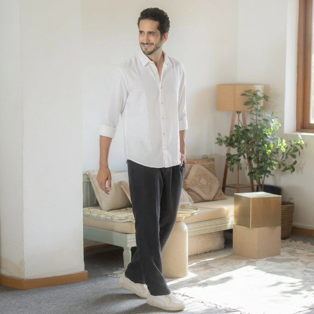 The White Everyday Linen Full Sleeves Shirt