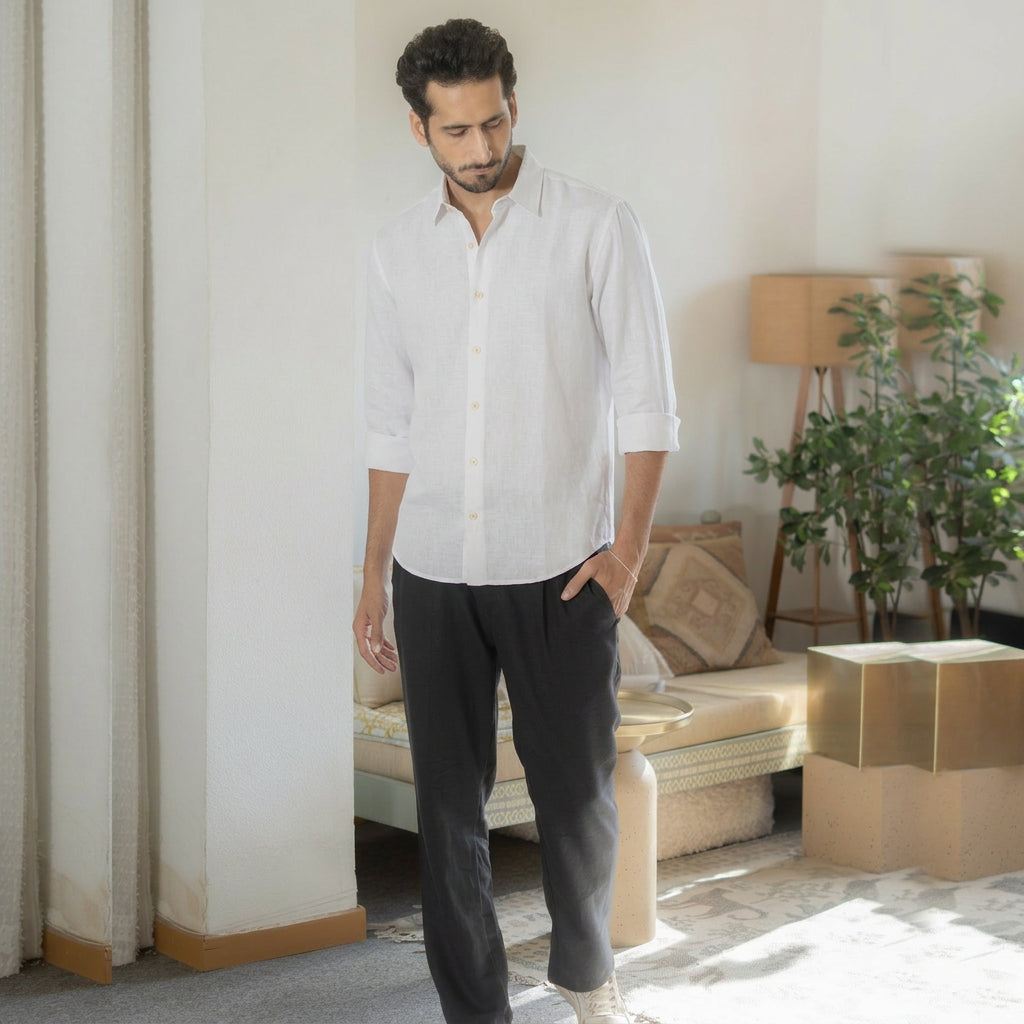 The White Everyday Linen Full Sleeves Shirt
