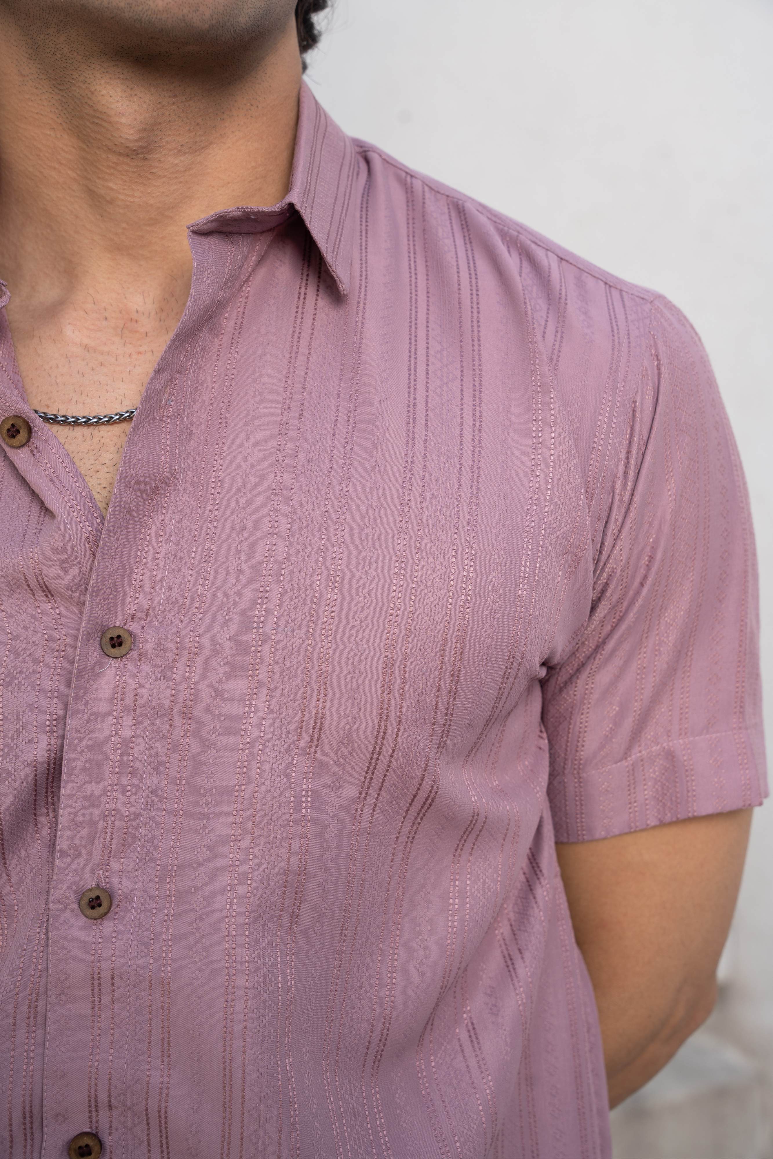 The Light Purple Self Work Half Sleeves Shirt